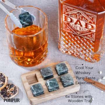 PONPUR Gifts for Men Dad, Whiskey Decanter Set with 2 Glasses with Wooden Box, Unique Dad Birthday Gift from Daughter Son, Best Dad Father Husband Presents for Anniversary Christmas