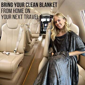 KULULU Travel Blanket and Pillow Set - Cozy Fleece Poncho & Memory Foam Comfort