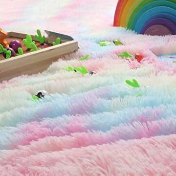 PAGISOFE Fluffy Soft Rainbow Area Rug for Kids