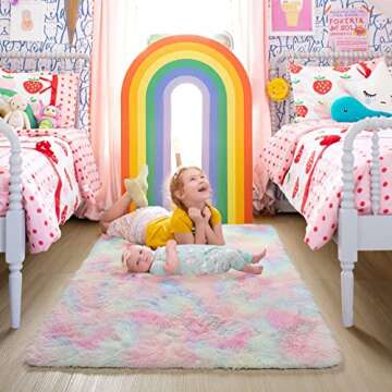 PAGISOFE Fluffy Soft Rainbow Area Rug for Kids