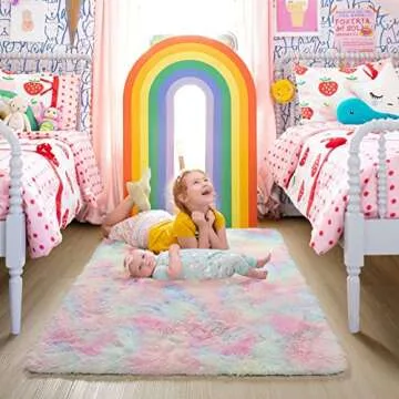 PAGISOFE Fluffy Soft Rainbow Area Rug for Kids