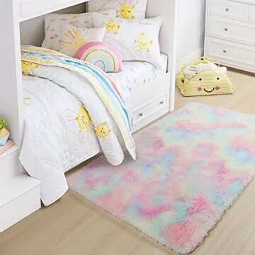 PAGISOFE Fluffy Soft Rainbow Area Rug for Kids