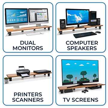 Nordik Large Dual Monitor Riser for 2 - Premium Handmade Hardwood Acacia Computer - Laptop TV Stand ...