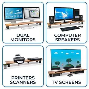 Nordik Large Dual Monitor Riser for 2 - Premium Handmade Hardwood Acacia Computer - Laptop TV Stand ...