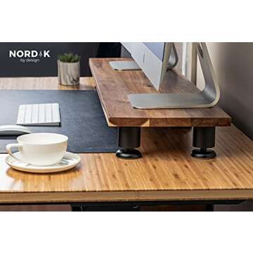 Nordik Large Dual Monitor Riser for 2 - Premium Handmade Hardwood Acacia Computer - Laptop TV Stand with Storage for Desk Accessories - Organizer Television