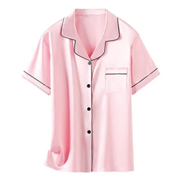 Schbbbta Satin Pajamas for Girls, 2 Pcs Sleepwear Short Sleeve Silk Satain Summer Pajama Set for Girls, Bright Pink, 9-10 Years = Tag 150