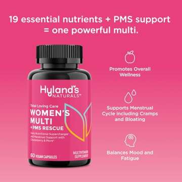 Hyland's Total Loving Care Multivitamin for Women and PMS Rescue, 60 Vegan Capsules with L-Theanine for Focus and Stress Relief Support with Chasteberry and Dong Quai for Menstrual Support