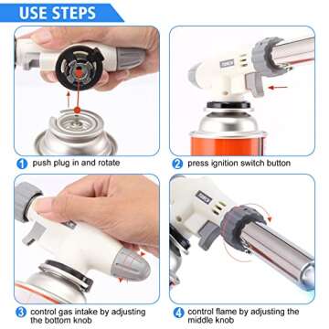 Butane Torch Kitchen Blow Lighter, IEIK 360 Degree Reverse Professional Chef Culinary Torch with Safety Lock and Adjustable Flame for Cooking Crème Brulee Soldering Baking (Butane Gas Not Included)