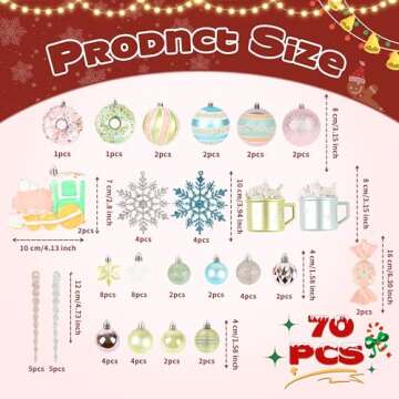 Fruasio 70PCS Colorful Candy Ornament Set for Christmas Tree, Shiny Brite Pastel Decorations Including Donuts, Candy, Mugs, and More for Candyland, Party, Christmas, Weddings, and Home Décor