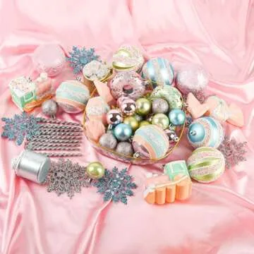 Fruasio 70PCS Colorful Candy Ornament Set for Christmas Tree, Shiny Brite Pastel Decorations Including Donuts, Candy, Mugs, and More for Candyland, Party, Christmas, Weddings, and Home Décor
