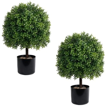UNADRA Artificial Boxwood Plants Outdoor Faux Topiaries Set - Low Maintenance, UV Resistant
