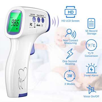 LPOW Thermometer for Adults, Non Contact Infrared Digital Thermometer for Fever, Body and Surface Thermometer 2 in 1 Dual Mode White