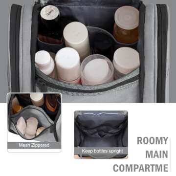 WOOMADA Toiletry Bag for Women,Makeup Bag with Metal Hanging Hook, 8 Organizer Compartments with PVC Pocket, Full Sized Makeup Organizer Bag for Toiletries, Cosmetics, Makeup, Brushes(grey2)