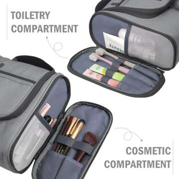 WOOMADA Toiletry Bag for Women,Makeup Bag with Metal Hanging Hook, 8 Organizer Compartments with PVC Pocket, Full Sized Makeup Organizer Bag for Toiletries, Cosmetics, Makeup, Brushes(grey2)