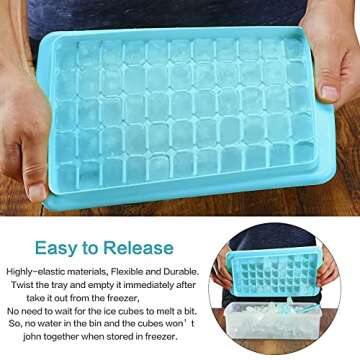 ARTLEO Ice Cube Tray with Lid and Bin for Freezer, Easy Release 55 Trapezium Ice Cube Tray with Cover, Storage Container, Scoop, Flexible Durable Plastic Nugget Ice Cube Mold & Bucket, BPA Free