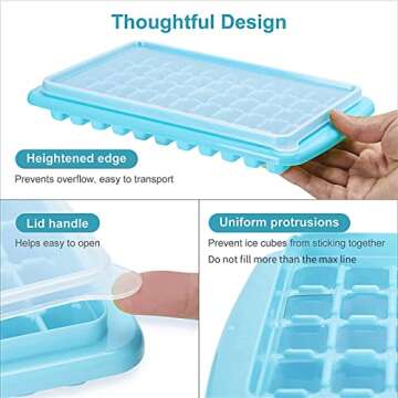ARTLEO Ice Cube Tray with Lid and Bin for Freezer, Easy Release 55 Trapezium Ice Cube Tray with Cover, Storage Container, Scoop, Flexible Durable Plastic Nugget Ice Cube Mold & Bucket, BPA Free