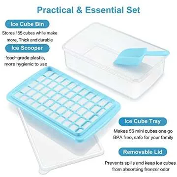 ARTLEO Ice Cube Tray with Lid and Bin for Freezer, Easy Release 55 Trapezium Ice Cube Tray with Cover, Storage Container, Scoop, Flexible Durable Plastic Nugget Ice Cube Mold & Bucket, BPA Free