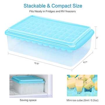 ARTLEO Ice Cube Tray with Lid and Bin for Freezer, Easy Release 55 Trapezium Ice Cube Tray with Cover, Storage Container, Scoop, Flexible Durable Plastic Nugget Ice Cube Mold & Bucket, BPA Free