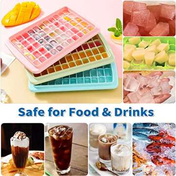 ARTLEO Ice Cube Tray with Lid and Bin for Freezer, Easy Release 55 Trapezium Ice Cube Tray with Cover, Storage Container, Scoop, Flexible Durable Plastic Nugget Ice Cube Mold & Bucket, BPA Free