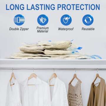 Fygrip 10 Pack Small Vacuum Storage Bags with Hand Pump, Plastic Packaging Bags, 80% Space Saver Vacuum Seal Bags for Clothing, Travel Lugggage, Blankets, Comforters