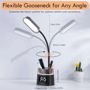 WILIT LED Kids Desk Lamp, Dimmable Study Lamp for Home Office Desk Accessories, with Pen Holder & Clock, USB Charging, RGB Night Light, Bedroom & College Dorm Room Essentials for Girls - Black