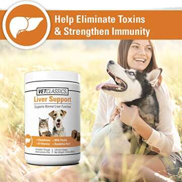 Vet Classics Liver Support Pet Health Supplement for Dogs, Cats – Liver Functions – B-Vitamins, Glutathione, Milk Thistle – Soft Tablets, Chews – 120 Soft Chews