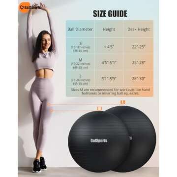 GalSports Yoga Ball Exercise Ball for Working Out, Anti-Burst and Slip Resistant Stability Ball, Swiss Ball for Physical Therapy, Balance Ball Chair, Home Gym Fitness