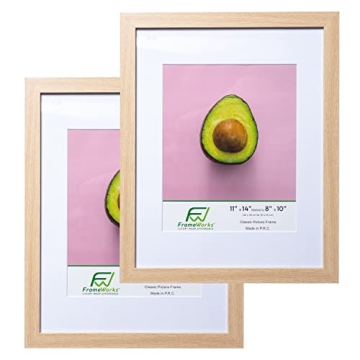 FrameWorks 2-Pack, 11x14 Matted to 8x10 Picture Frame, Natural Oak – Classic Wooden Photo Frame wi...