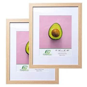 FrameWorks 2-Pack, 11x14 Matted to 8x10 Picture Frame, Natural Oak – Classic Wooden Photo Frame wi...