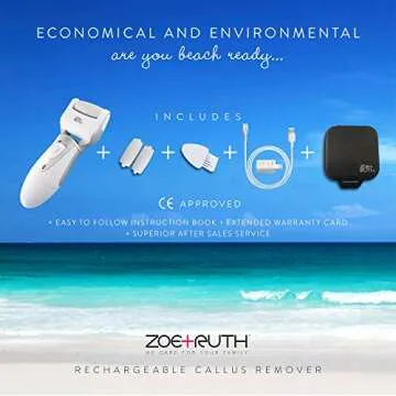 Electric Callus Remover Foot File, Rechargeable Pedicure Tools for Dry Hard Cracked Dead Skin on Your Heels & Feet by Zoe+Ruth ZR-CR200. 3 Professional Quality Pedi Exfoliation Rollers & Storage Case