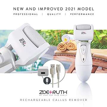 Electric Callus Remover Foot File, Rechargeable Pedicure Tools for Dry Hard Cracked Dead Skin on Your Heels & Feet by Zoe+Ruth ZR-CR200. 3 Professional Quality Pedi Exfoliation Rollers & Storage Case