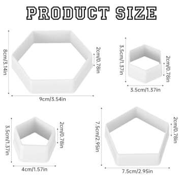 4 Pack Soccer Cookie Cutter Set, White Pentagon Cookie Cutter Assorted Sizes Football Hexagon & Pent...