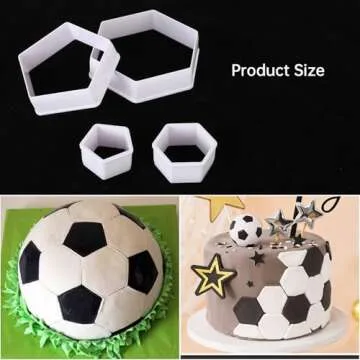 4 Pack Soccer Cookie Cutter Set, White Pentagon Cookie Cutter Assorted Sizes Football Hexagon & Pentagon Mold Soccer Biscuit Fondant Cutters for Cupcake Sandwiches Birthday Cake Decorating Tools