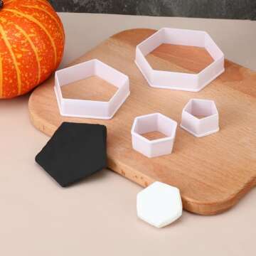 4 Pack Soccer Cookie Cutter Set, White Pentagon Cookie Cutter Assorted Sizes Football Hexagon & Pentagon Mold Soccer Biscuit Fondant Cutters for Cupcake Sandwiches Birthday Cake Decorating Tools