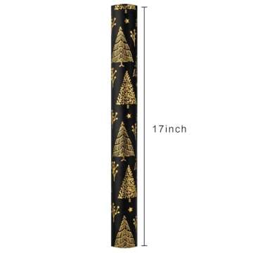 Homeral Christmas Wrapping Paper Roll - 46.8 sq.ft. 3D Embossed Gold Foil Christmas Tree, Star on Black for Christmas, New Year Celebration, Holiday - 17in x 33ft