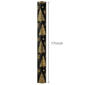 Homeral Christmas Wrapping Paper Roll - 46.8 sq.ft. 3D Embossed Gold Foil Christmas Tree, Star on Black for Christmas, New Year Celebration, Holiday - 17in x 33ft