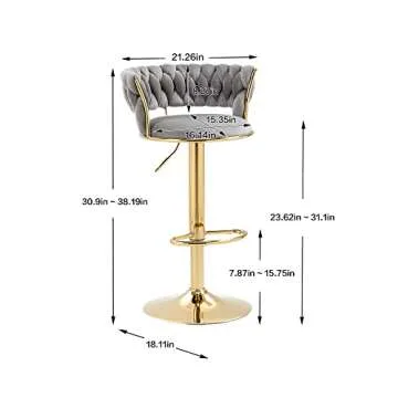 Deolme Swivel Velvet Bar Stools Set of 3 Adjustable Height