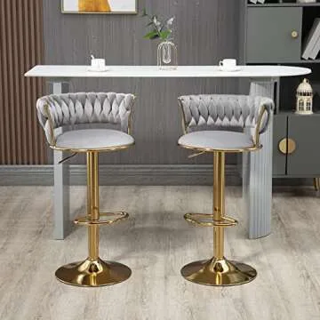 Deolme Swivel Velvet Bar Stools Set of 3 Adjustable Height