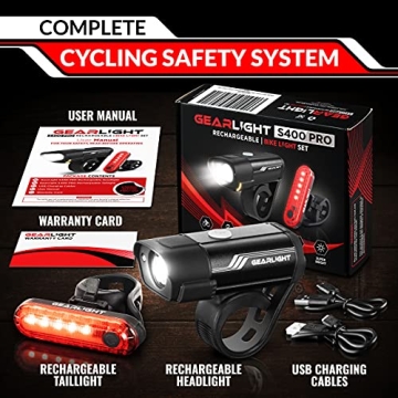 GearLight S400 Rechargeable Bike Light Set for Safety