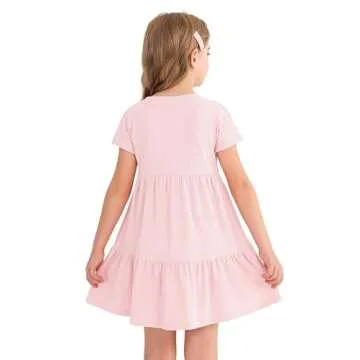 HOOGRIN Girls Waffle Knit Button Detail Tiered Dress