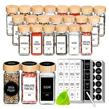 Churboro 48 Spice Jars with Labels - Stylish Glass Containers with Bamboo Lids and Shaker Tops for O...