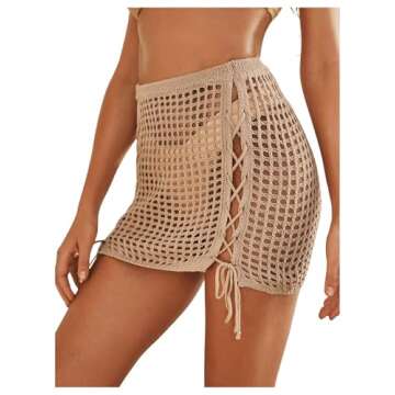 MakeMeChic Women's Crochet Cover Up Skirt Tassel Knit Mini Beach Cover Up Apricot M