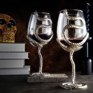 Stemmed Snake Wine Glass | Set of 2 | 19oz Spooky Reptile Glasses 10" H, Gifts, Skeleton Gifts, Skeleton Decor, Spooky Wine Gift Set, Perfect for Themed Parties (Silver)
