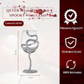 Stemmed Snake Wine Glass | Set of 2 | 19oz Spooky Reptile Glasses 10" H, Gifts, Skeleton Gifts, Skeleton Decor, Spooky Wine Gift Set, Perfect for Themed Parties (Silver)