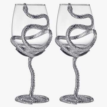 Stemmed Snake Wine Glass | Set of 2 | 19oz Spooky Reptile Glasses 10" H, Gifts, Skeleton Gifts, Skeleton Decor, Spooky Wine Gift Set, Perfect for Themed Parties (Silver)