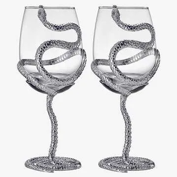 Stemmed Snake Wine Glass | Set of 2 | 19oz Spooky Reptile Glasses 10" H, Gifts, Skeleton Gifts, Skeleton Decor, Spooky Wine Gift Set, Perfect for Themed Parties (Silver)