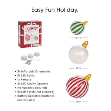 FUNBOY Giant Inflatable Light-Up Classic Christmas Ornaments, 3 Giant Sizes 24'', 22'' and 16.5'' In...