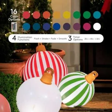 FUNBOY Giant Inflatable Light-Up Classic Christmas Ornaments, 3 Giant Sizes 24'', 22'' and 16.5'' Indoor/Outdoor (3 Pack)