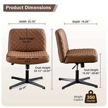 Criss Cross Chair Armless PU Leather Office Desk Chair,Cross Legged Home Office Chair No Wheels,120?...