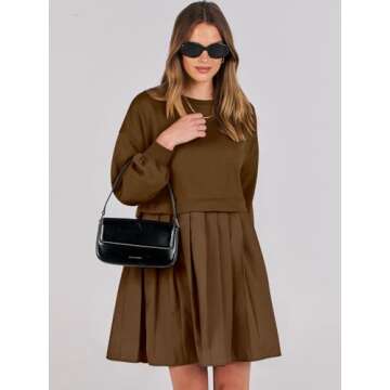 ANRABESS Women Sweatshirts Dress Oversized Long Sleeve Patchwork Casual Loose Pleated Pullover Mini ...